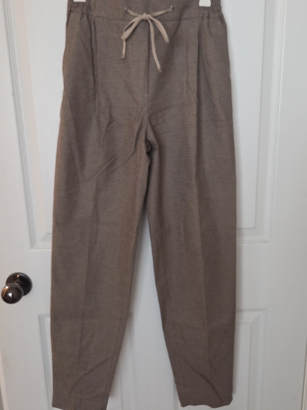 MASSIMO DUTTI Women's Brown Slim Drawstring Pants with Houndstooth Pattern, US 2